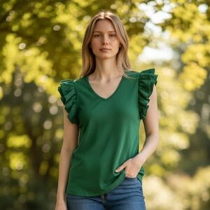 Chico's Green Ruffle Sleeve Top